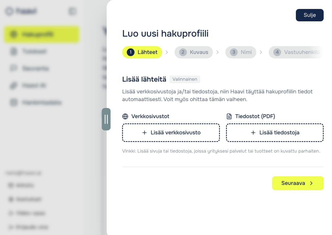 Haavi finds and analyzes tenders for you, identifying risks and opportunities